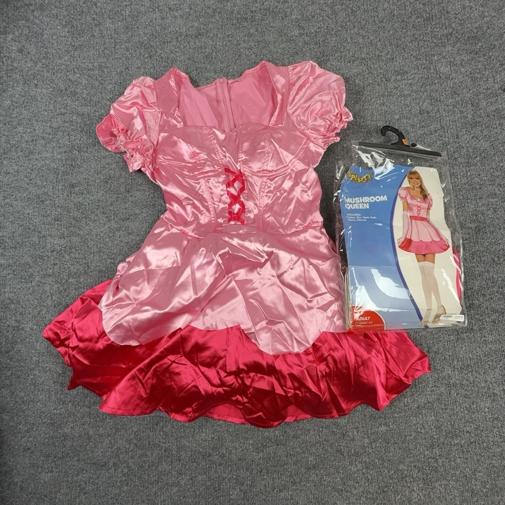 Spirit Dress Womens Medium Pink Mushroom Queen Satin Puff Sleeve Costume